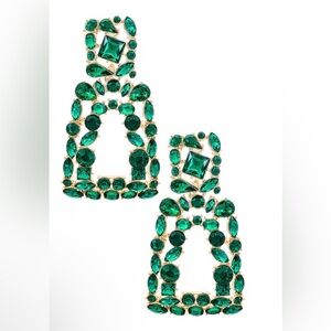Emerald Green Crystal Drop Earrings Revolve NWOT